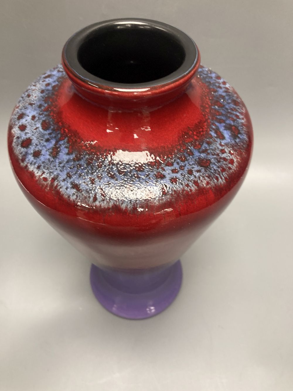 A Poole pottery flambe vase and cover, inspired by Ruskin and made for the V & A Arts and Crafts Exhibition 2005, height overall 31cm